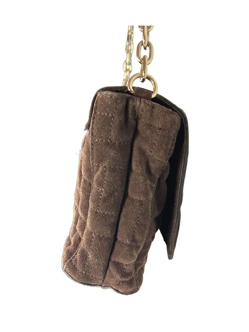 Zara Quilted Brown Suede Leather Chain Flap Shoulder Bag Whimsigoth Academic